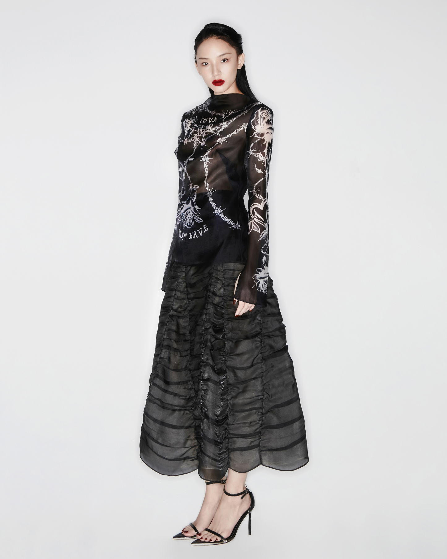 Black Layered Midi Skirt