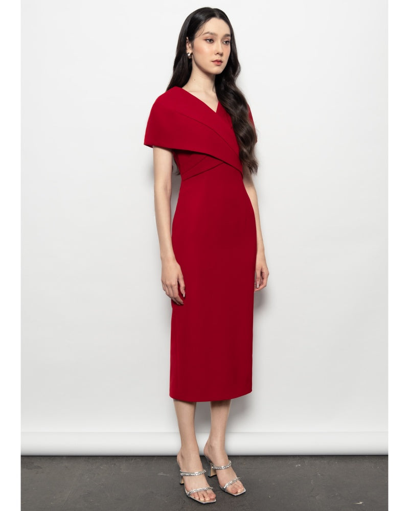 Sofia A-line Cape Sleeved Polyester Midi Dress