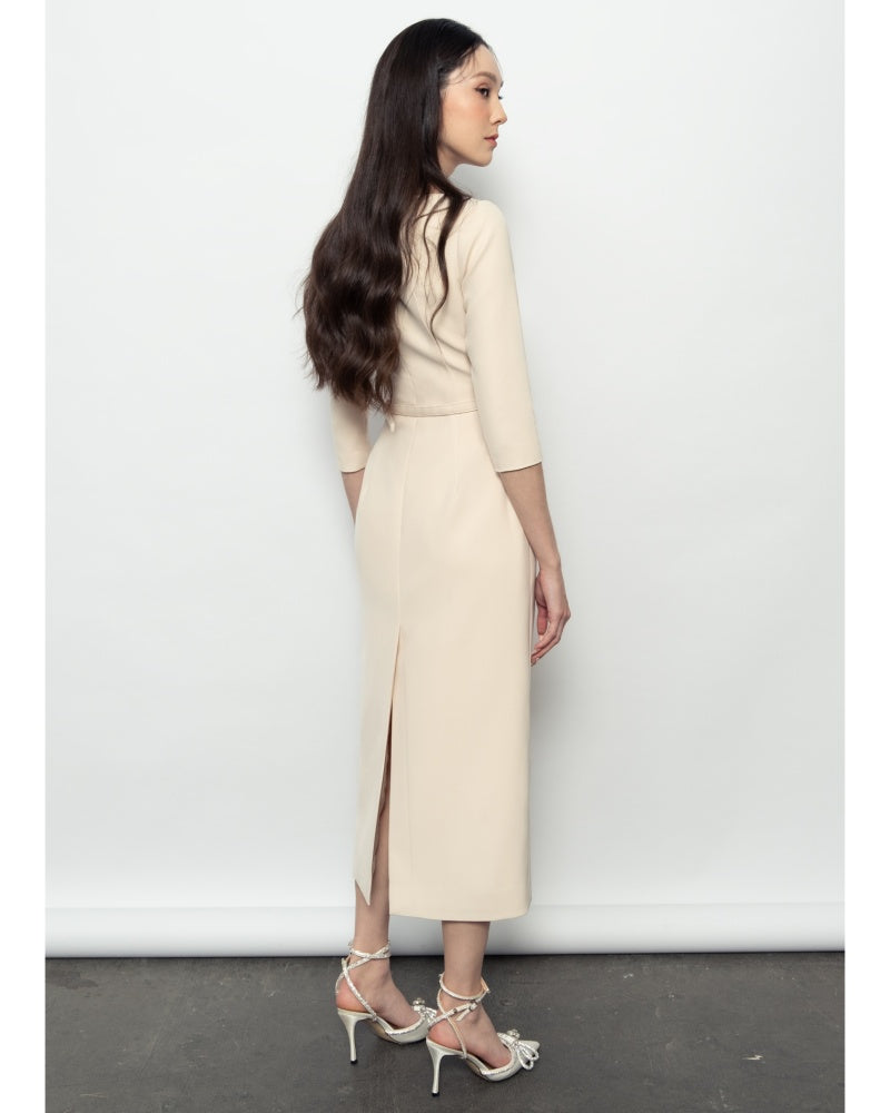 Isabella Sheath Boat Neck Polyester Midi Dress