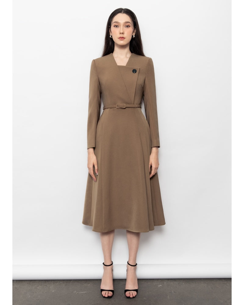 Charlotte Fit and Flare Long Sleeved Polyester Midi Dress