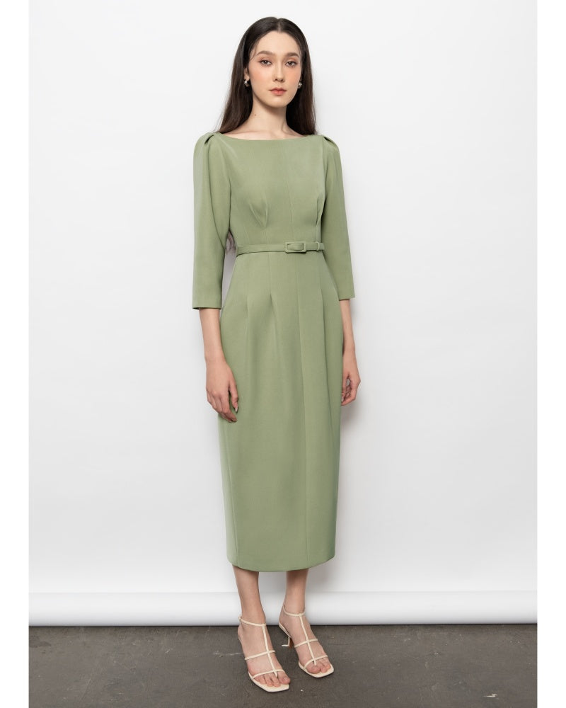 Amelia Sheath Boat Neck Polyester Midi Dress