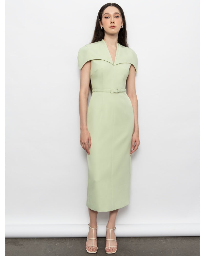 Evelyn Sheath Cape Sleeved Polyester Midi Dress