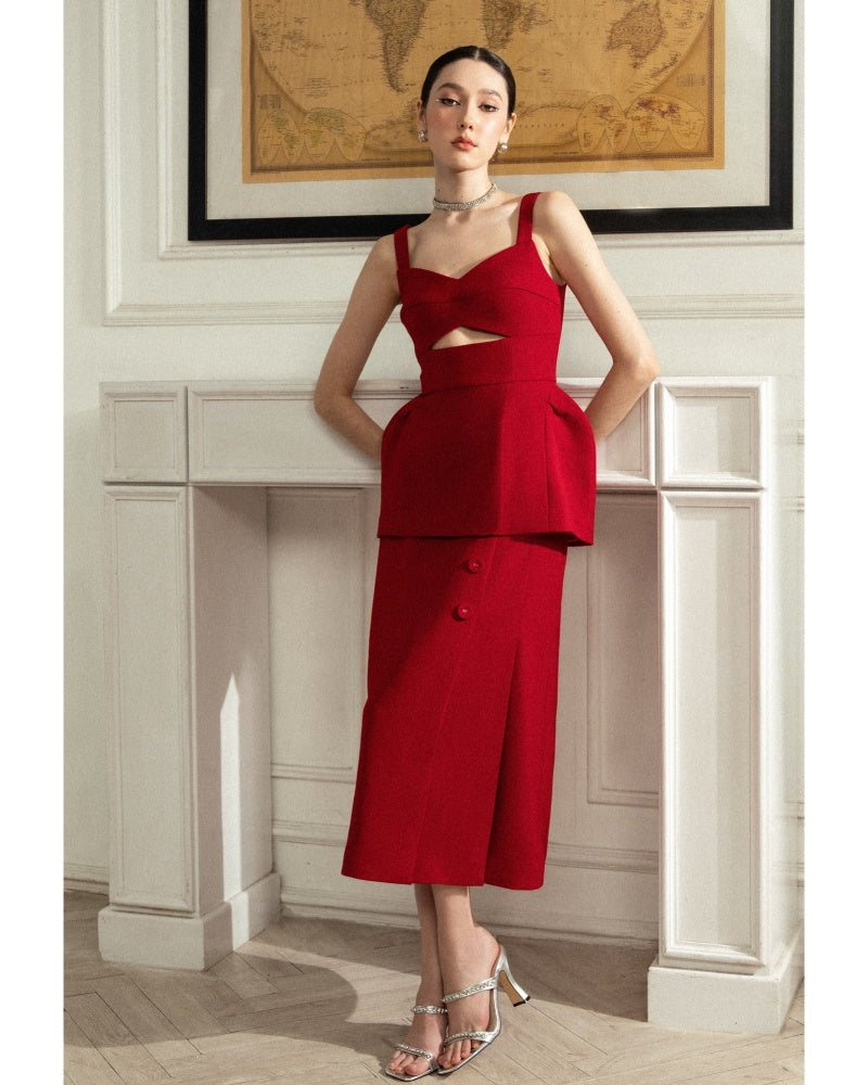 Single-breasted Side Slit Skirt