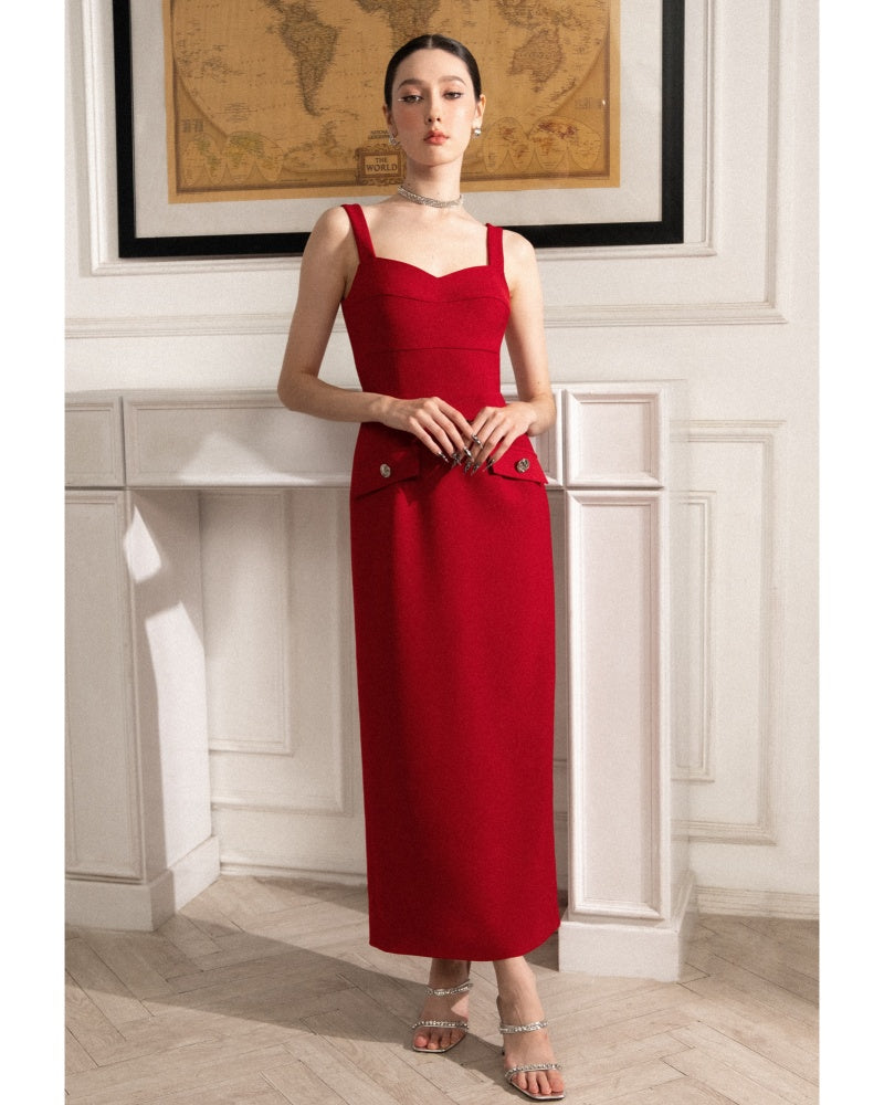 Eleanor Sheath Strappy Polyester Midi Dress