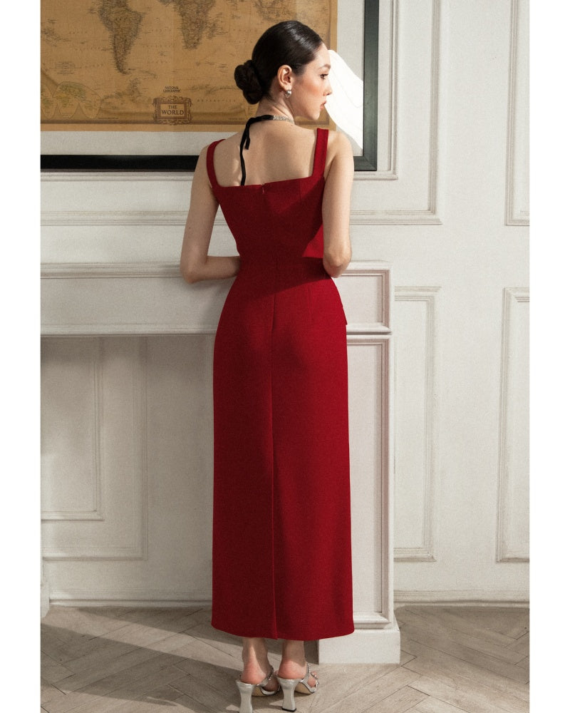 Eleanor Sheath Strappy Polyester Midi Dress