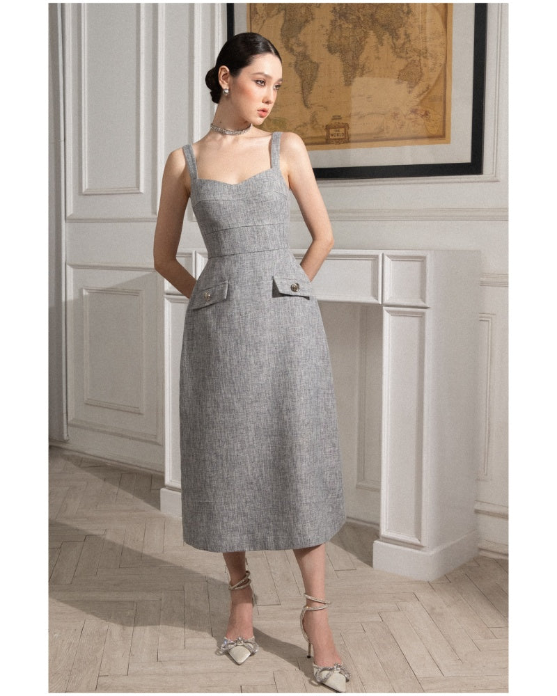 Gianna A-line Strappy Tweed Midi Dress