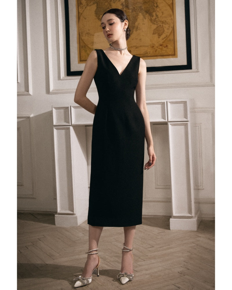 Sophia Sheath V-Neck Polyester Midi Dress