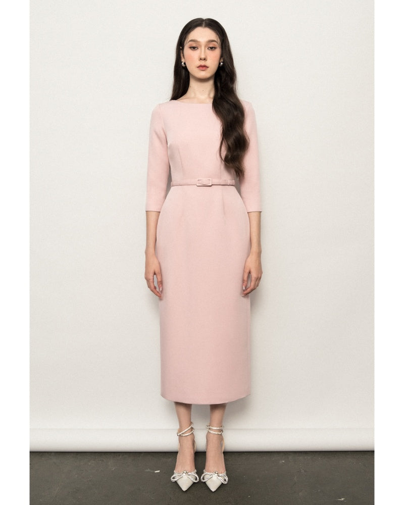 Isabella Sheath Boat Neck Polyester Midi Dress