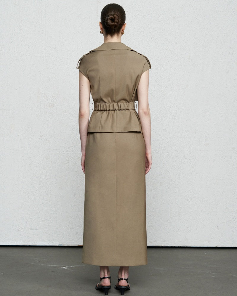 Penelope Straight Storm Flap Khaki Coat