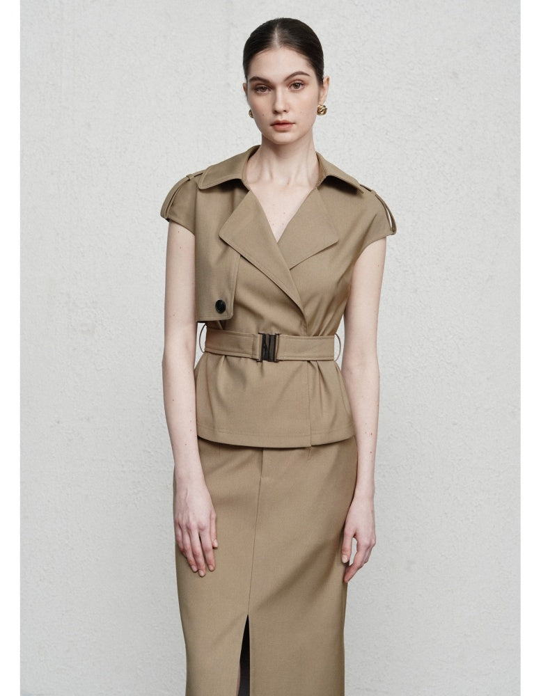 Penelope Straight Storm Flap Khaki Coat