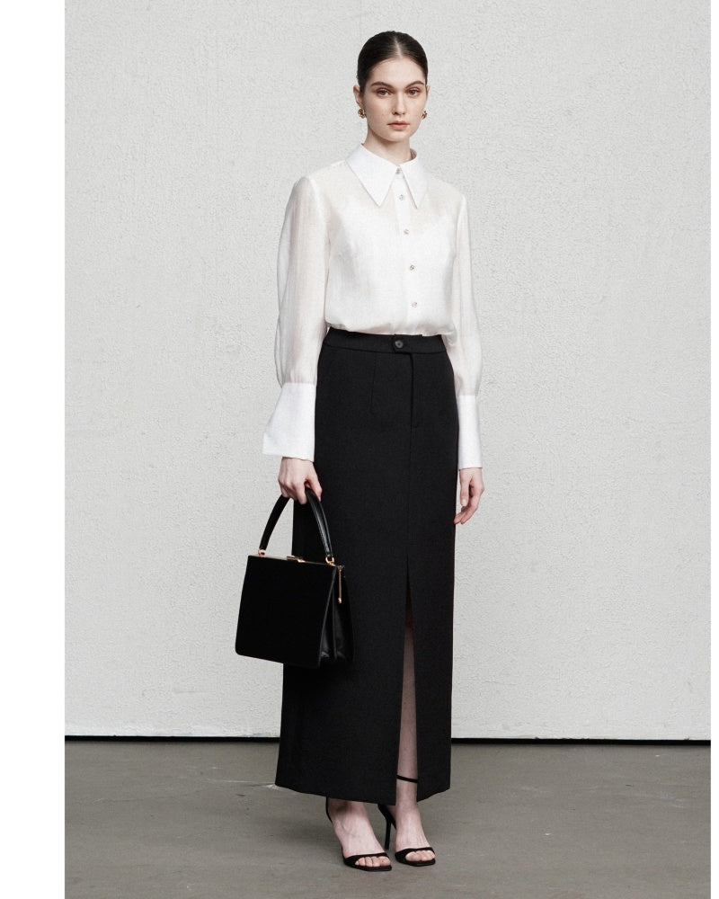 Madison Straight Slit Hem Polyester Maxi Skirt
