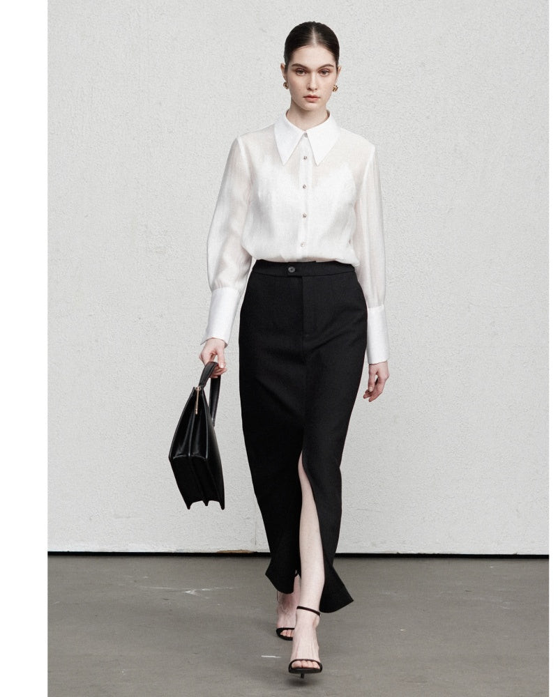 Madison Straight Slit Hem Polyester Maxi Skirt