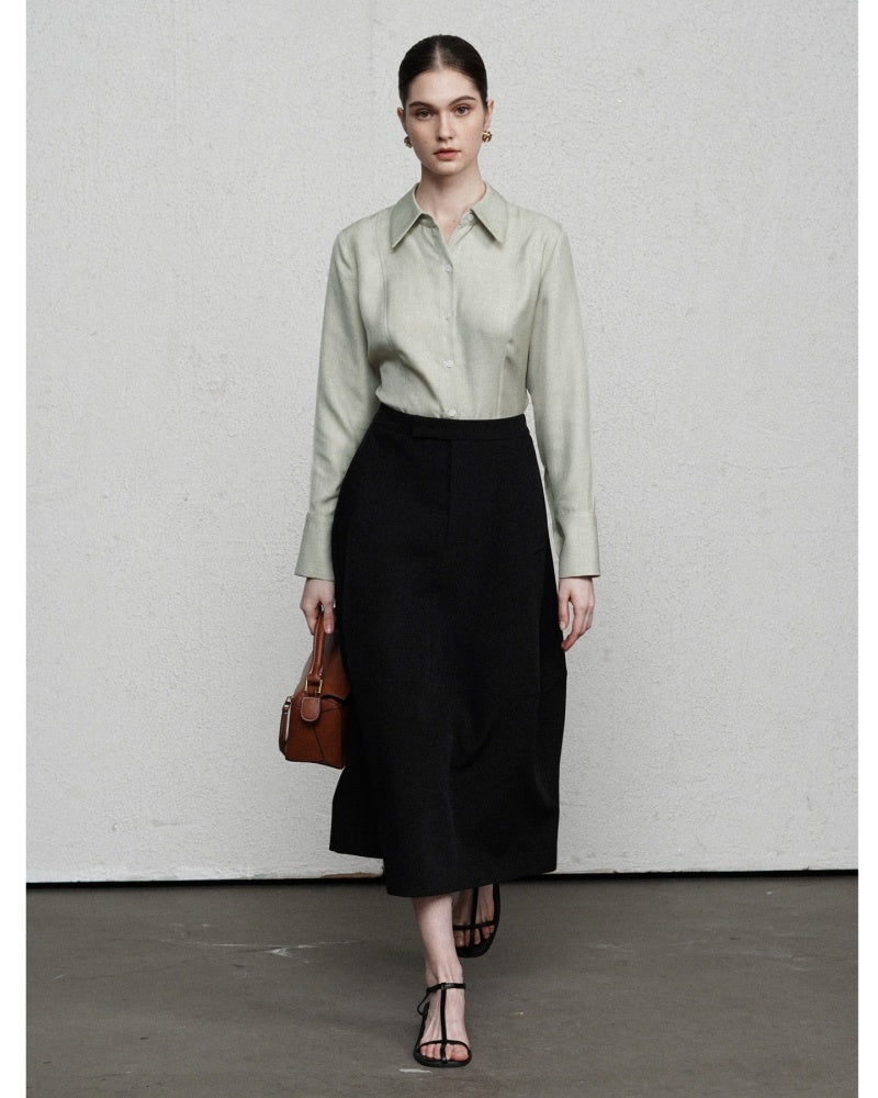 Charley A-line Side Pocket Polyester Midi Skirt