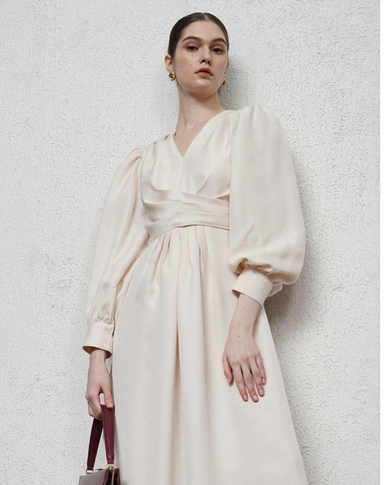 Elizabeth Blouson Bishop Sleeved Modal Midi Dress