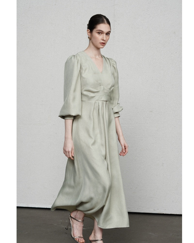 Elizabeth Blouson Bishop Sleeved Modal Midi Dress
