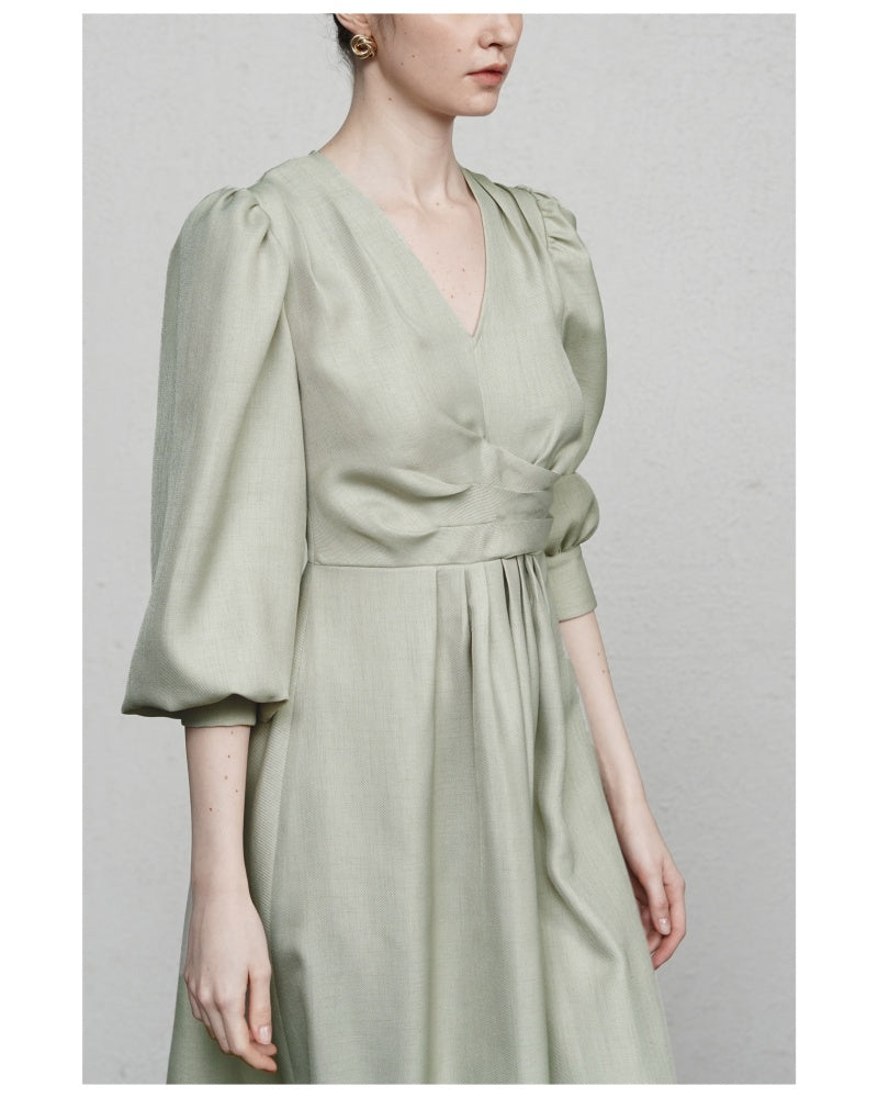 Elizabeth Blouson Bishop Sleeved Modal Midi Dress