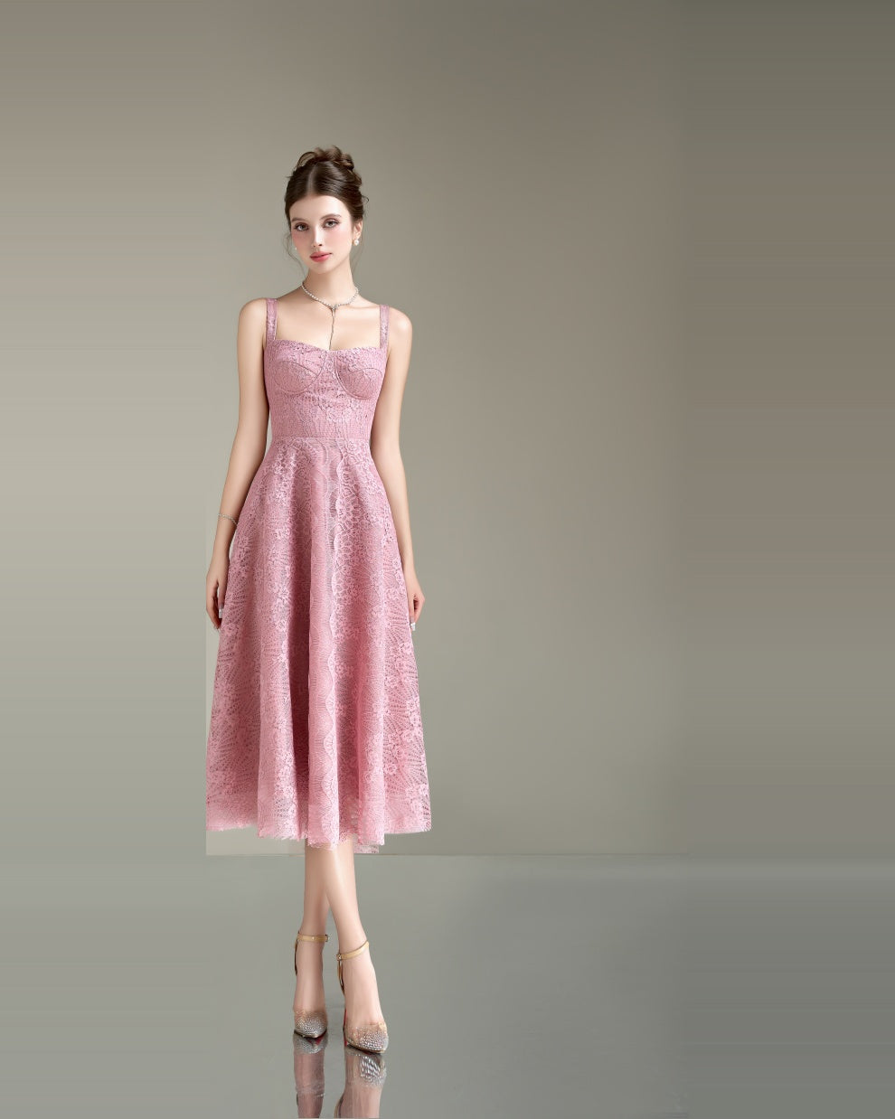 Lyna Two Strap Lace Midi Dress