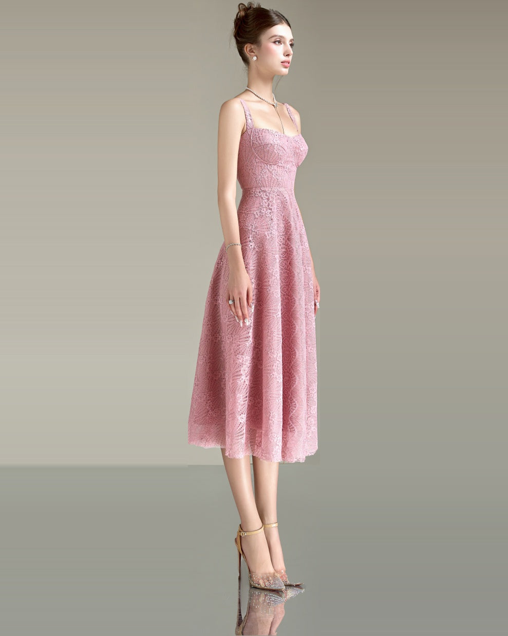 Lyna Two Strap Lace Midi Dress