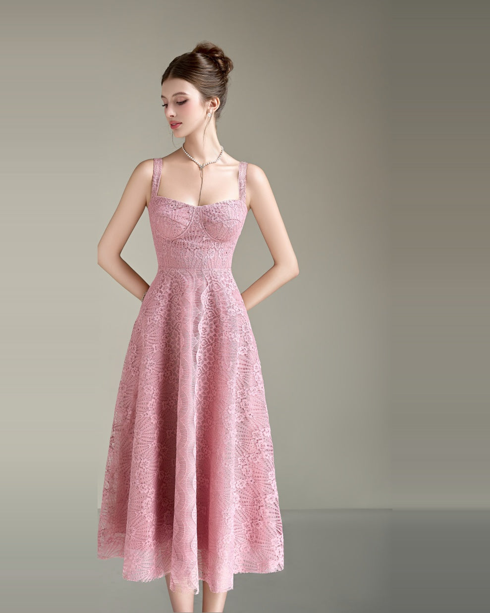 Lyna Two Strap Lace Midi Dress