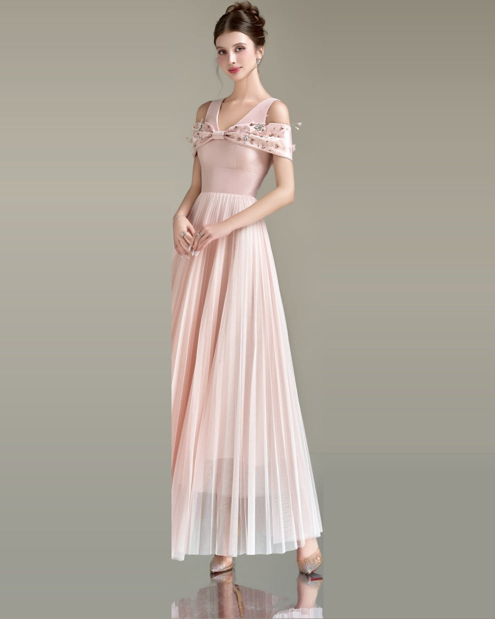 Chloe V-Line Neck Tulle Dress