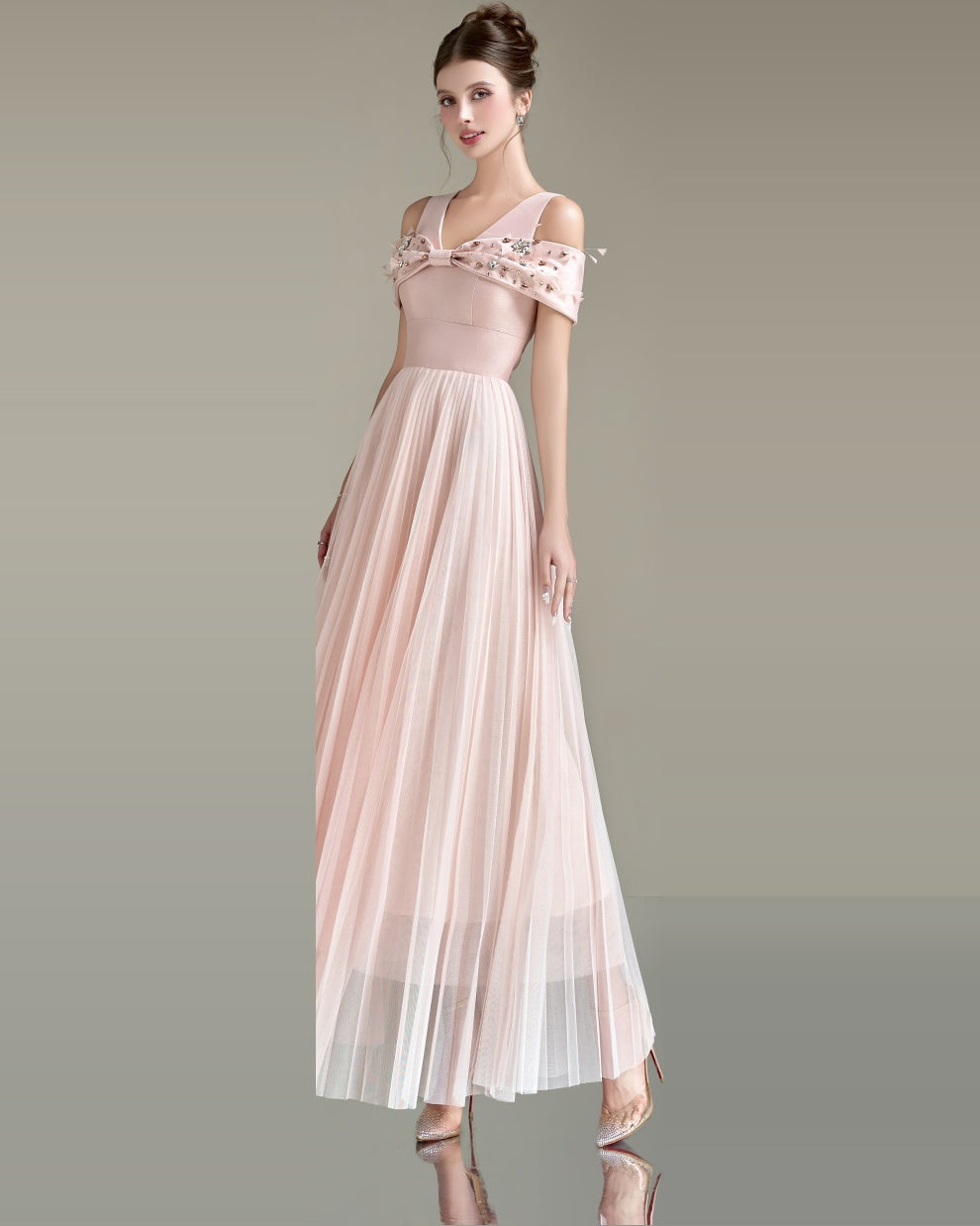 Chloe V-Line Neck Tulle Dress