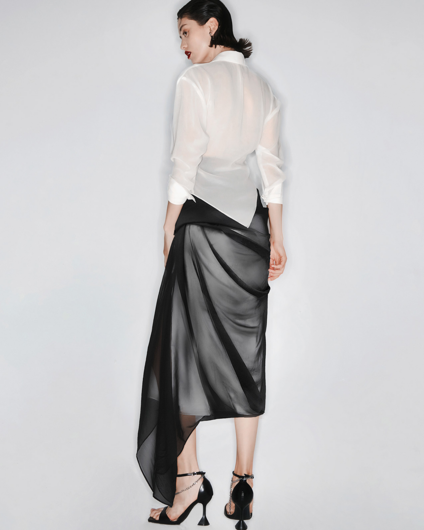 White Wrapped Collar Shirt
