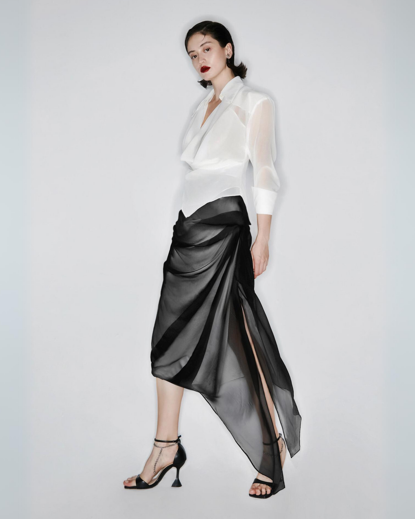 White Wrapped Collar Shirt