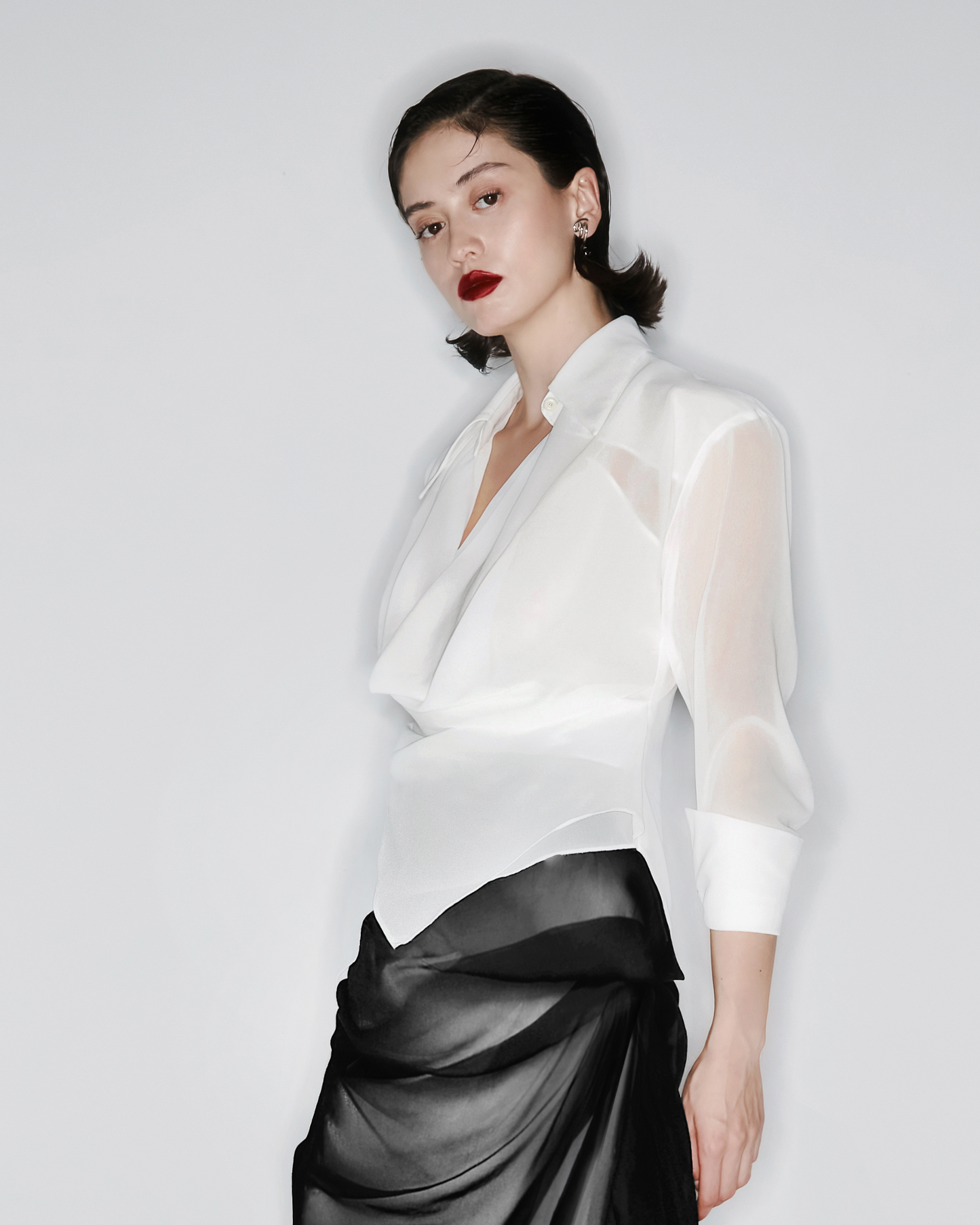 White Wrapped Collar Shirt