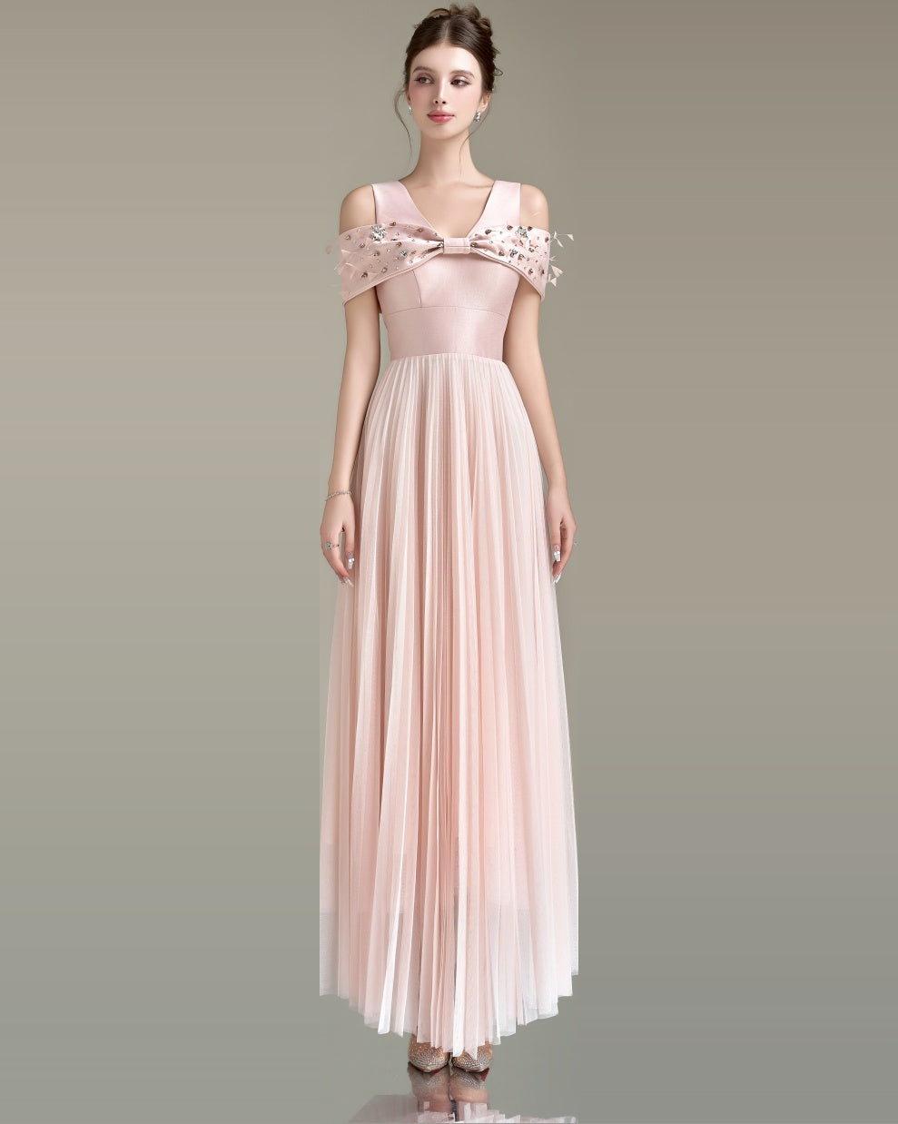 Chloe V-Line Neck Tulle Dress