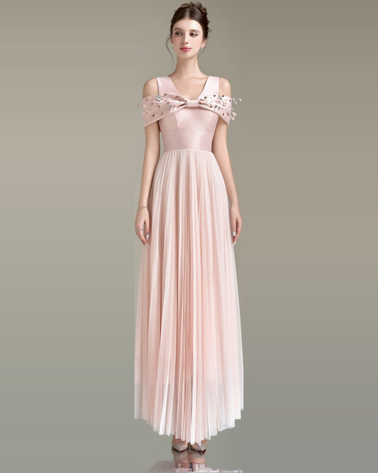 Chloe V-Line Neck Tulle Dress
