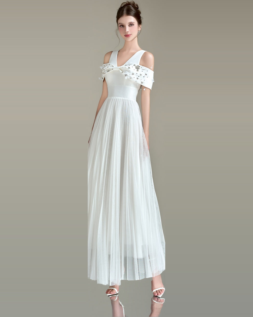 Chloe V-Line Neck Tulle Dress